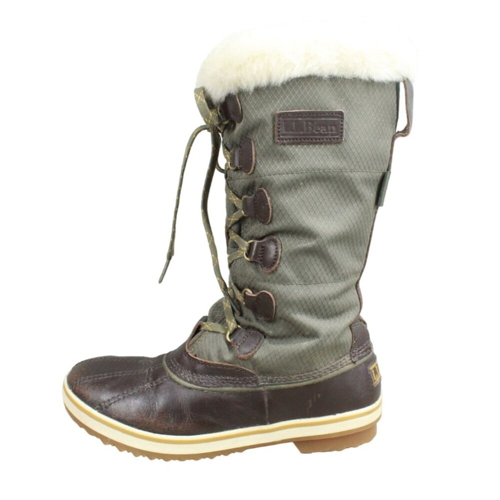 LL Bean Rangeley Green Leather Waterproof Insulated Tall Pac Boots 7 M